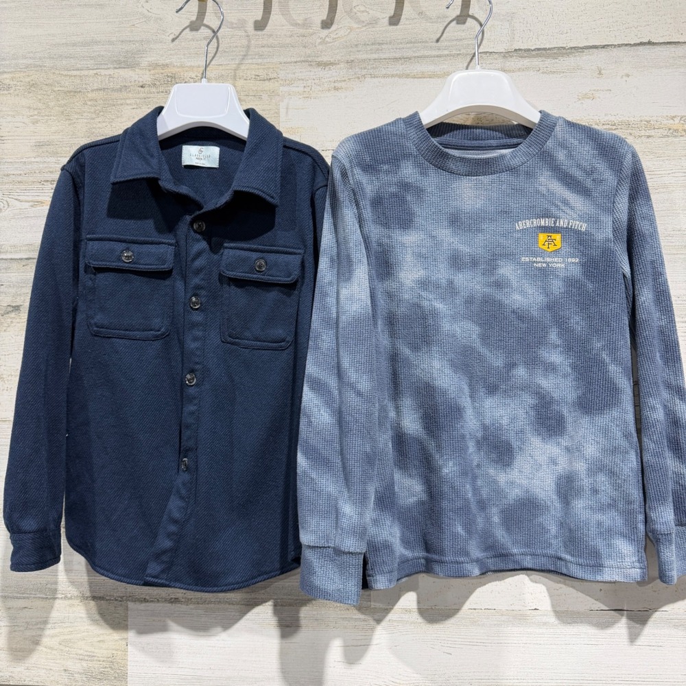 Abercrombie & Class Club Shirt Lot Boys 7/8 Blue Tie Dye Waffle Button EUC